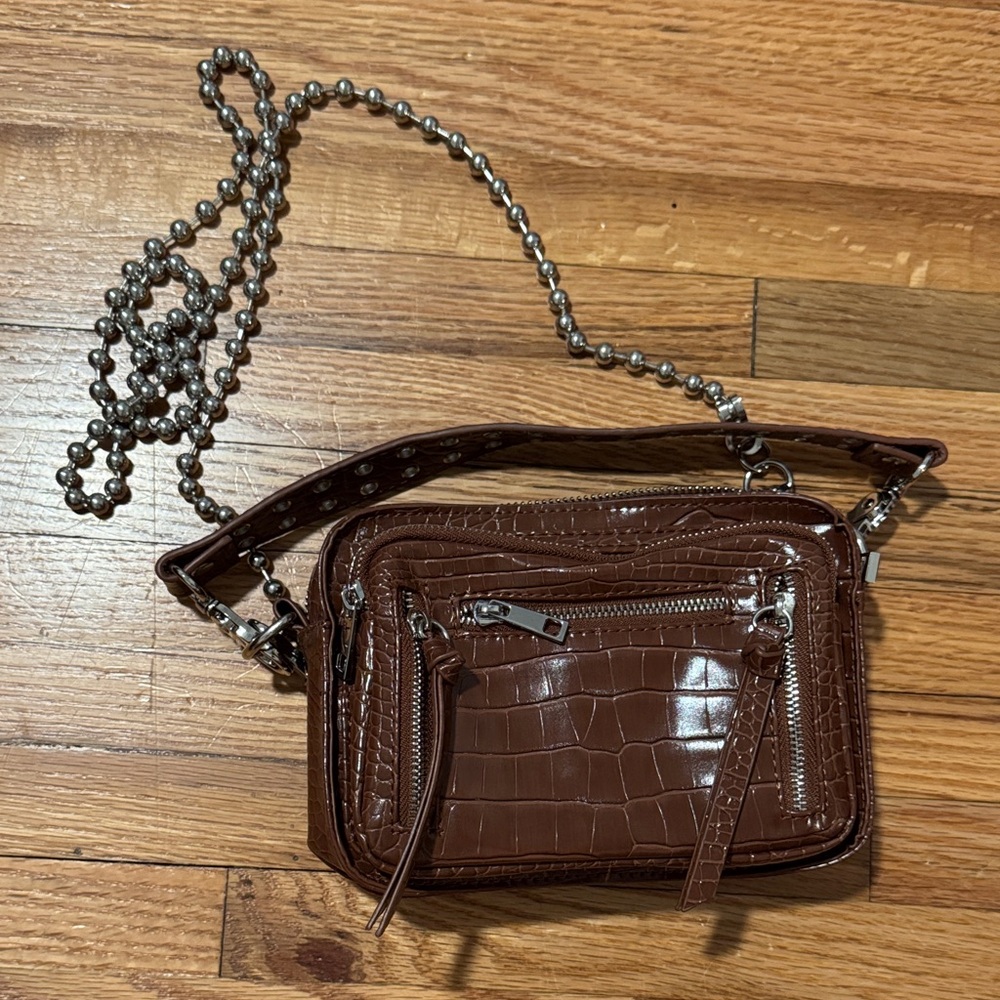 Urban Outfitters Brown Croc-Embossed Crossbody Bag